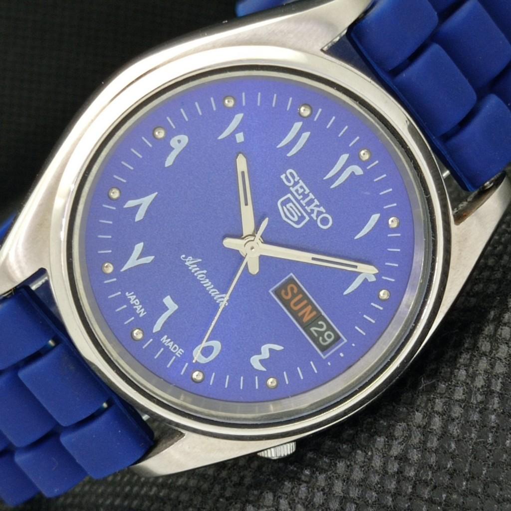 

USED VINTAGE SEIKO 5 AUTOMATIC 6309A JAPAN MENS D/D ARABIC BLUE WATCH a313488-2 SKU601-a313488