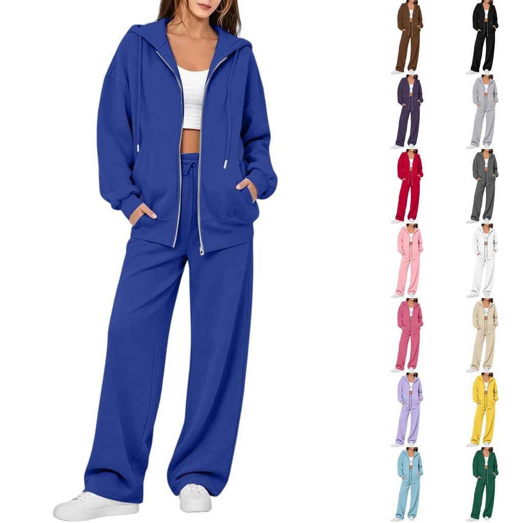 Women's Casual Comfortable Two Piece Outfit Zip Up Cardigan and Long Pants Set for Fall Winter