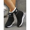 Bottes Chaussettes Tricotées Grande Taille pour Femmes Nouvelle Plateforme Talon Compensé Invisible Légères à Enfiler Automne