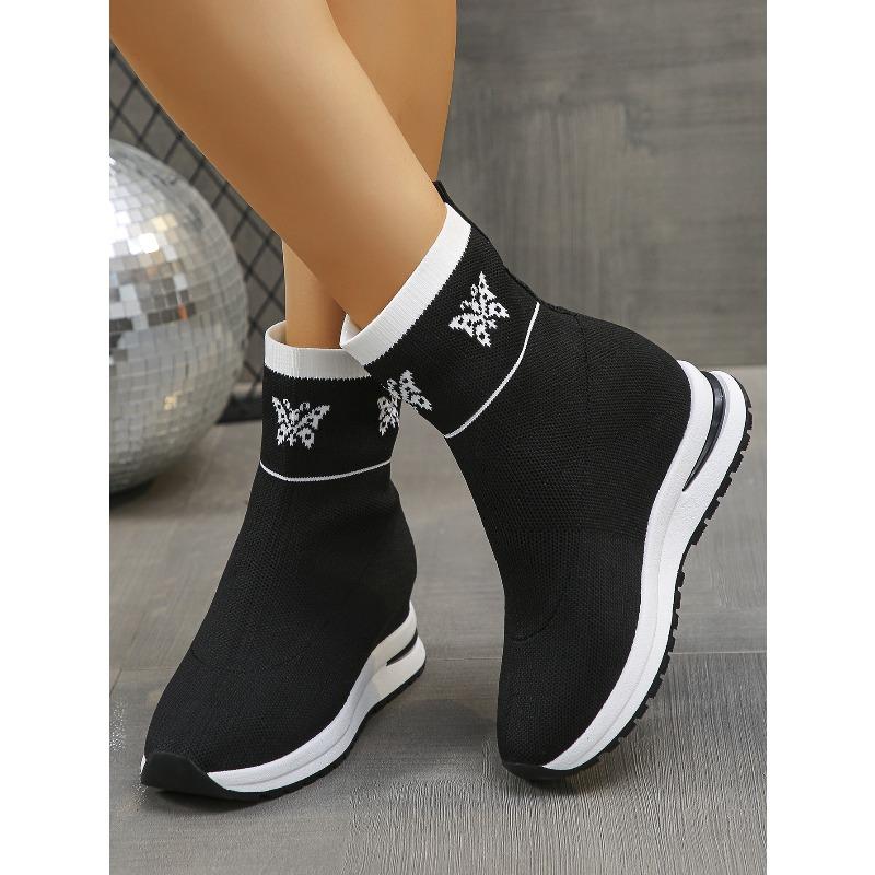 Bottes Chaussettes Tricotées Grande Taille pour Femmes Nouvelle Plateforme Talon Compensé Invisible Légères à Enfiler Automne