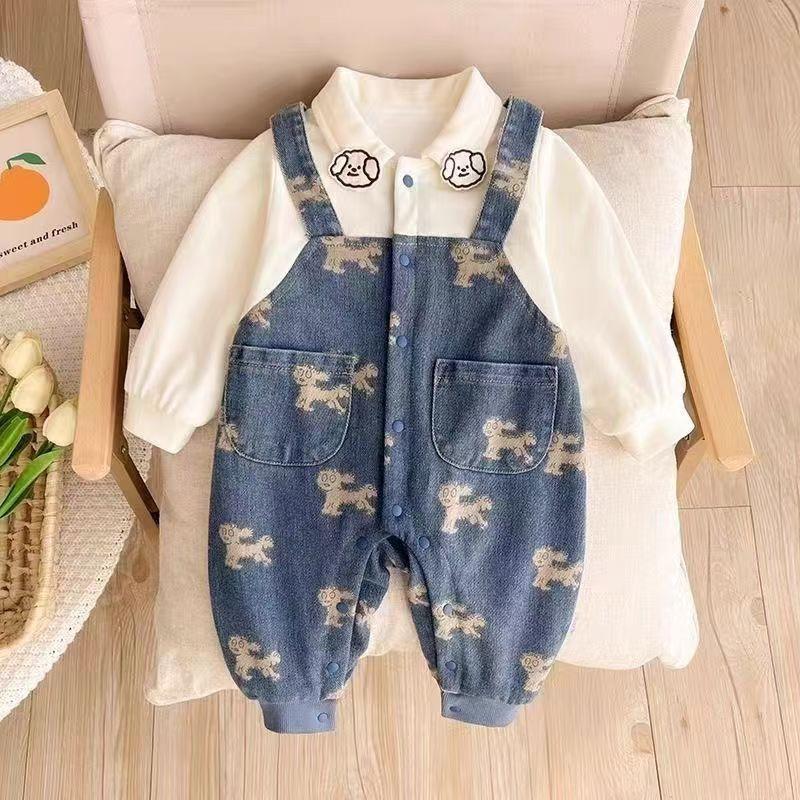 Korean Style Denim Baby Romper - Long Sleeve Autumn Overalls for Infants