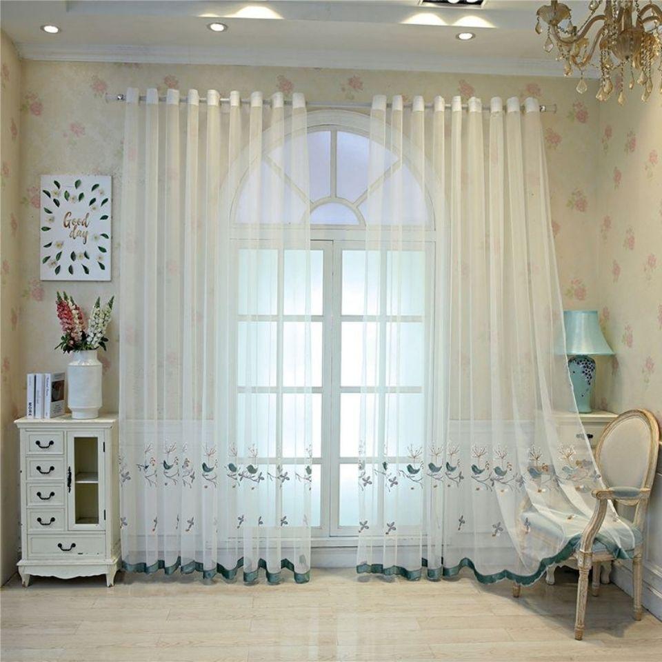 Embroidery Window Sheer Curtain, Embroidery Tulle Curtain, Three-dimensional Embroidery European Window Curtain Tulle Curtain Rod Pocket Window