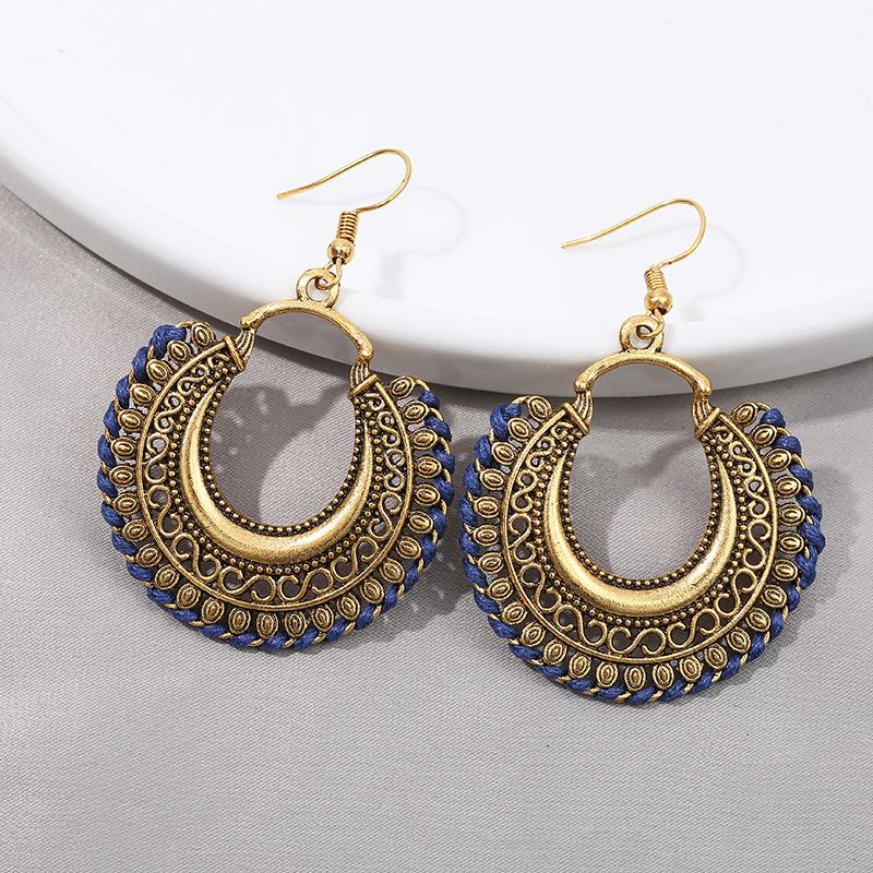 Bohemian Vintage Fashion Rope Wrap Earrings For Women Carved Hollow Geometric Drop Dangle India Earrings Boho Jewelry Wholesale
