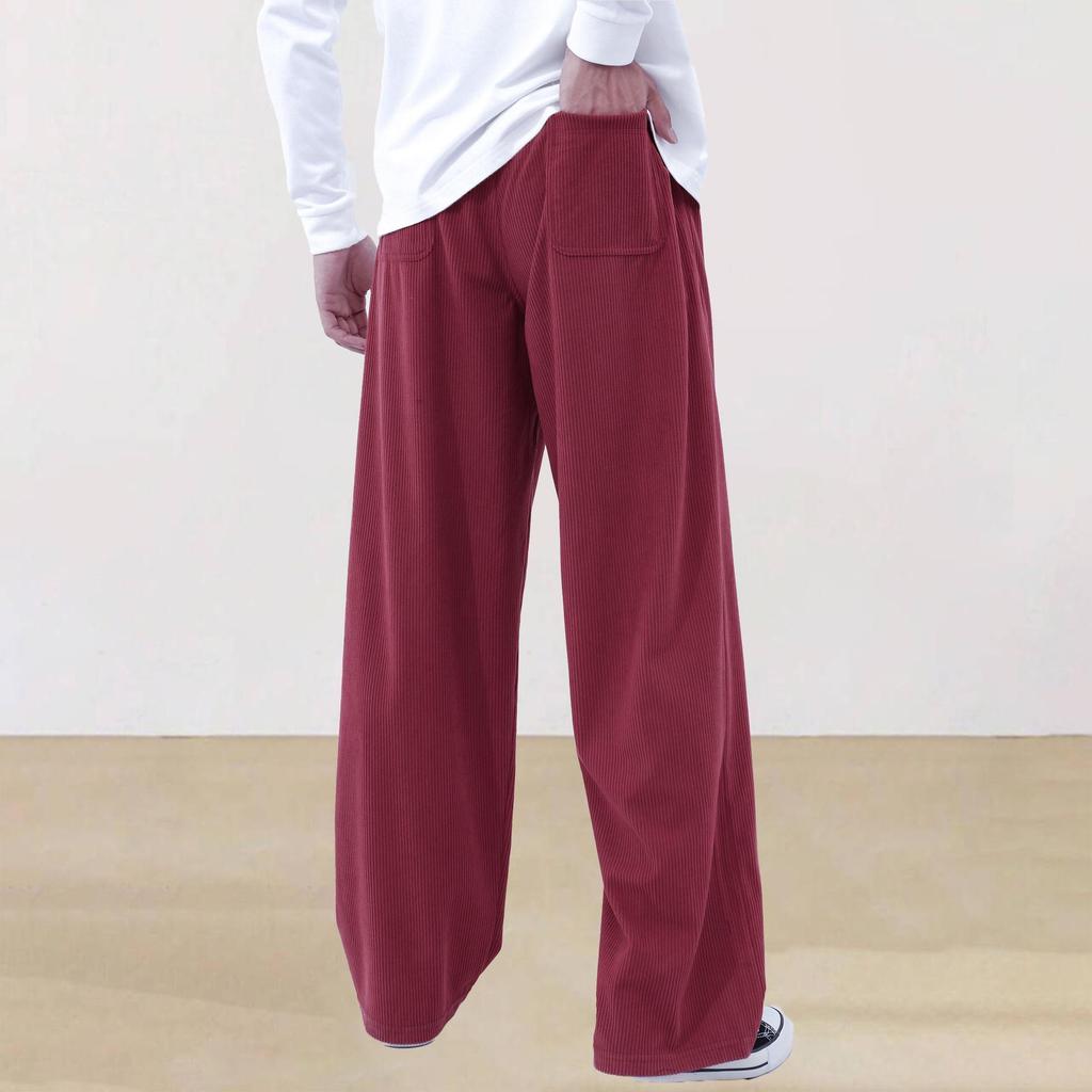 Men's Corduroy Drawstring Sweatpants - Solid Color, Straight-Leg, Cool, High-End, Wide-Leg, Long Pants.