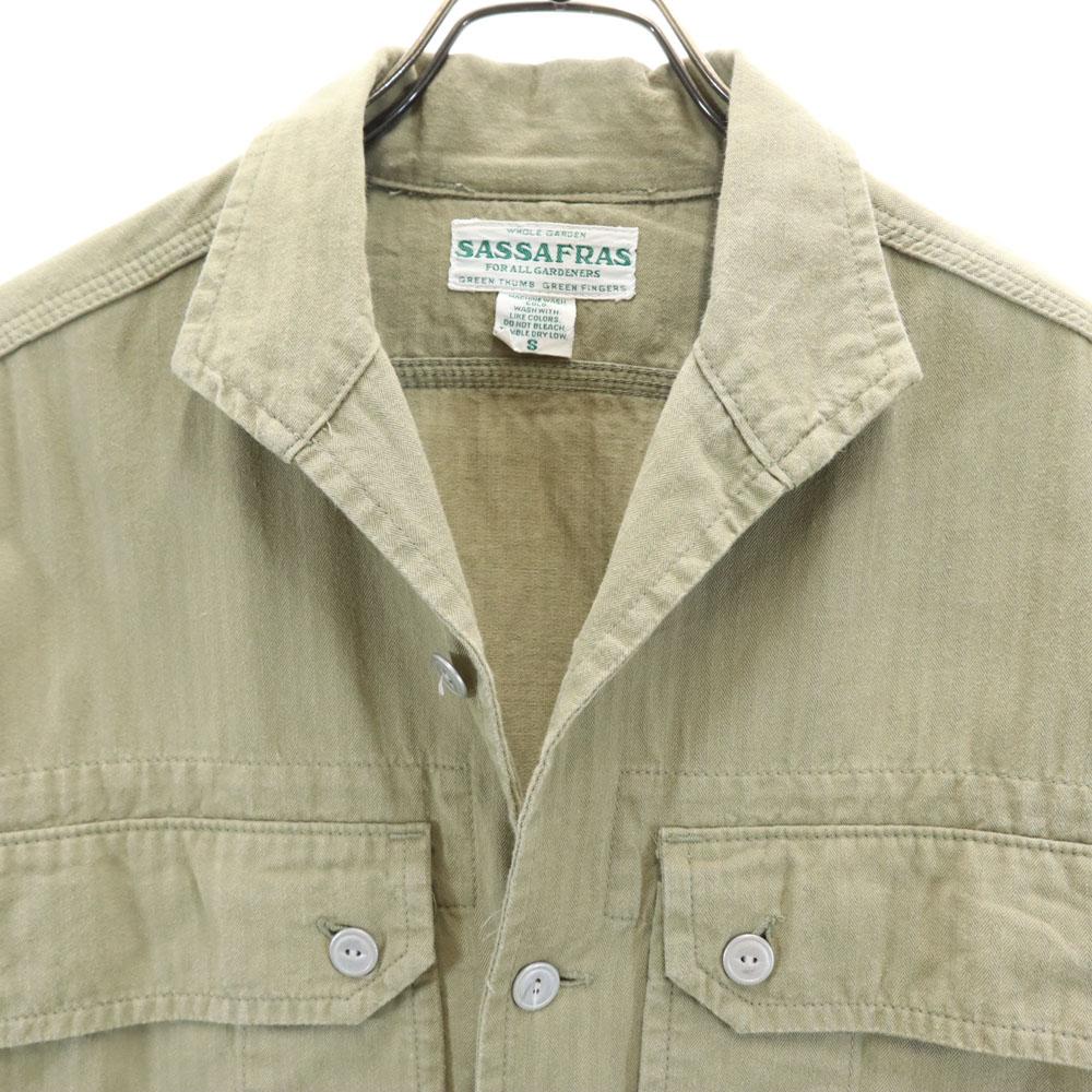 SASAFRAS Made In Japan Long Sleeve Work Shirt S Khaki Beige Herringbone Men's Used