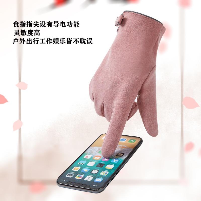 Warme Handschuhe Herbst und Winter Damen niedliche Schleife Fleece verdickt Deutsches Fleece Elektroauto Kälteschutz Touchscreen Handschuhe