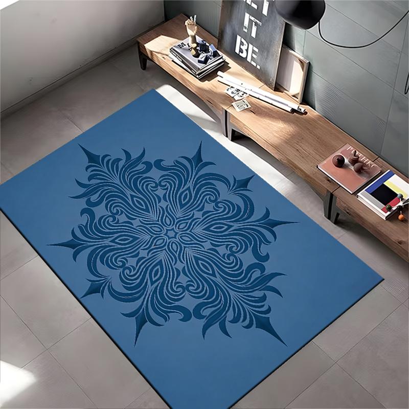 Living Room Carpet with Blue Mandala Pattern, Modern Nordic Style Rug Suitable for Use As an Anti-slip for Living Room Bedroom Sofas