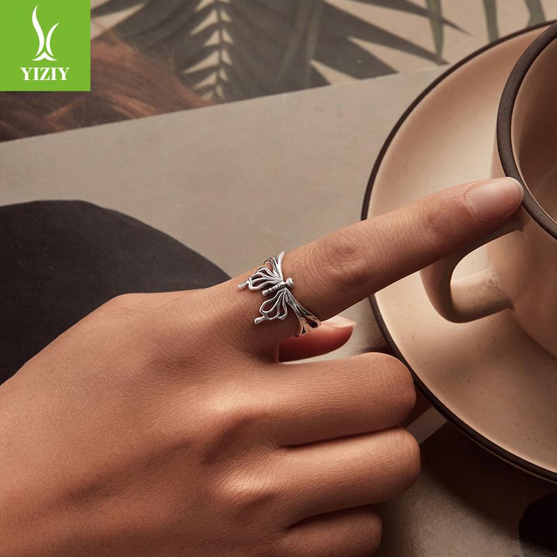 Wind Big Butterfly Open Ring Women'S Niche Premium Light Luxury S925 Sterling Silver Jewelry Ring Batch