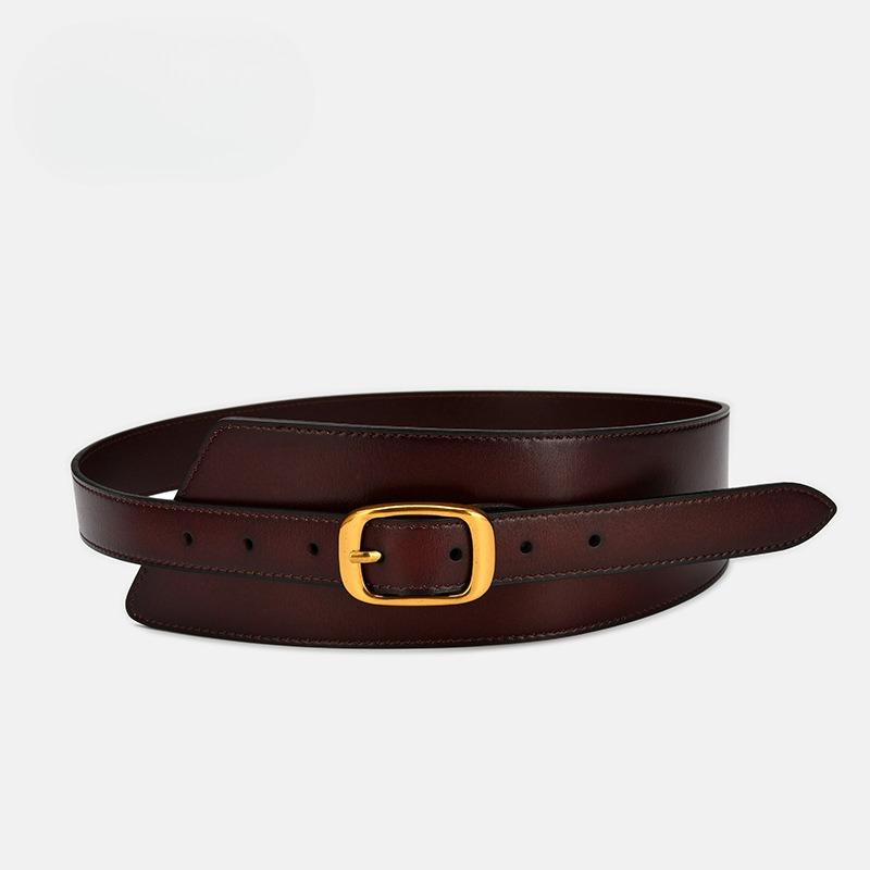 Winter Wide Belt Women's Cowhide Waist Enclosure Decoration with Coat Coat Waist Zipper Versatile Waist Seal
