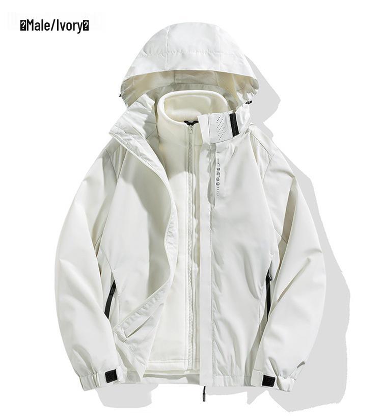 Men's Autumn/Winter Outdoor Windproof 3-in-1 Jacket with Detachable Fleece Lining - Couple Style