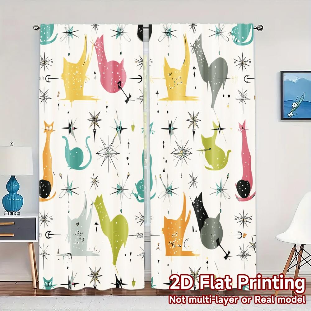 

2D Flat Printing JIT 2pcs Curtains (Without Rod) Atomic Cats Popular Curtains&Window Treatment Fabric Curtains Versatile All 100*130 HOOK 1pcs