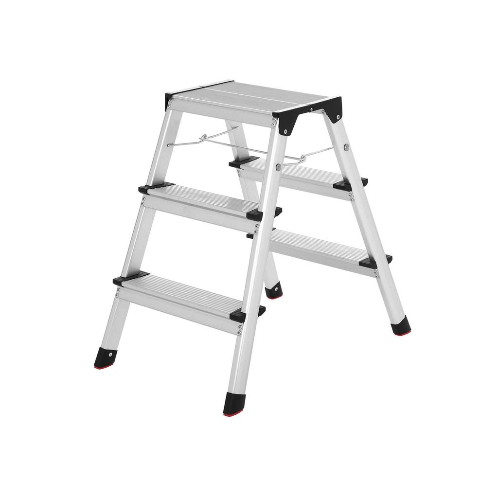 SONGMICS Alu Step Ladder, Household Ladder, Light Weight 3 kg, Folding Multi-Purpose Steps on Both Sides 2 x 3 Stages