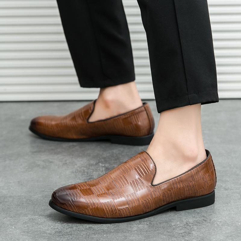 New Men's Fashion Black Brown Slip On Leather Shoes Male Loafers Wedding Prom Homecoming Footwear Zapatos Hombre