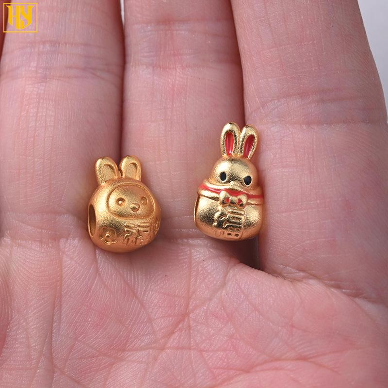 Copper-Plated Sand Gold Wealth Crab Dumpling Spacer with Lucky Rabbit Bead for DIY Jewelry Making