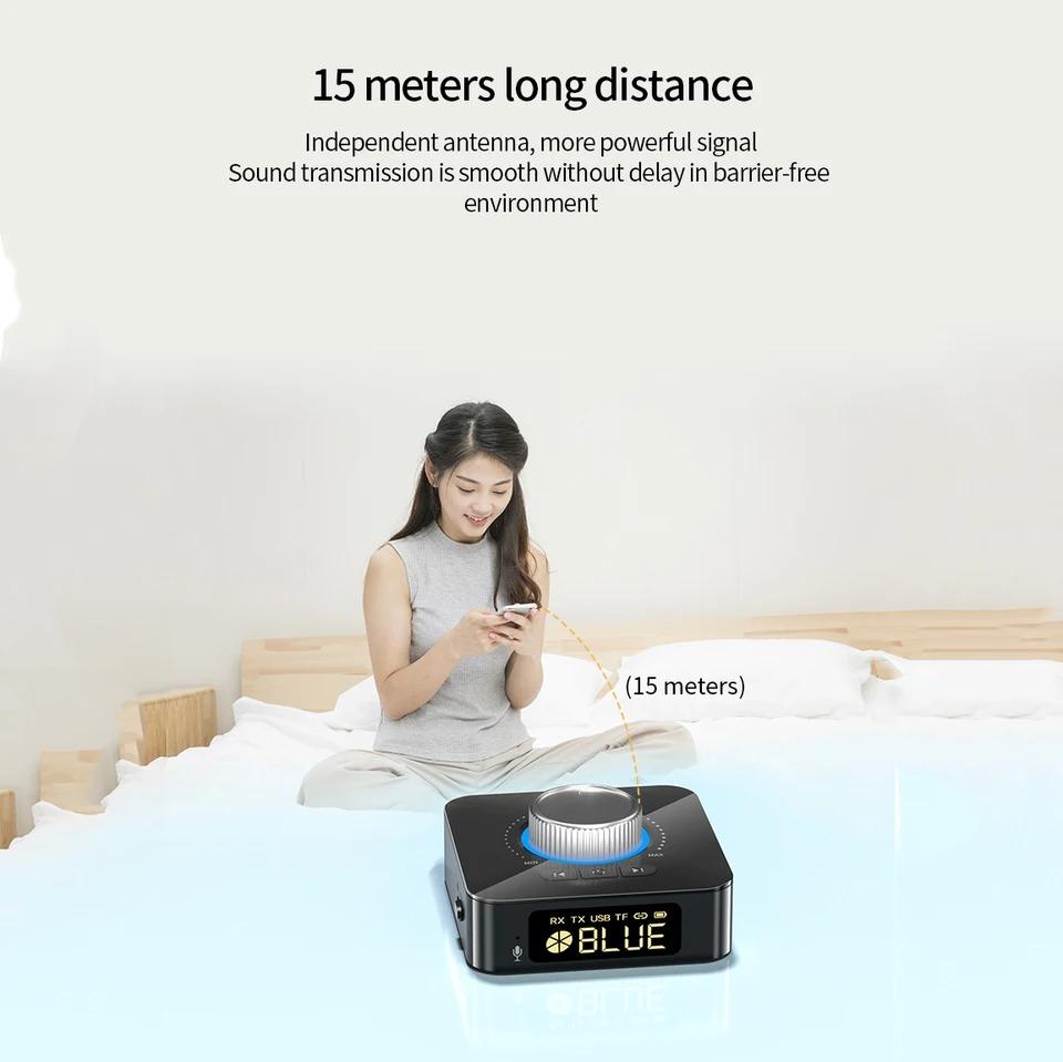 M5 LED Display Bluetooth Audio Transmitter Receiver 3.5mm AUX R/L RCA TF/U-Disk Jack Stereo Wireless Adapter IR Control With Mic