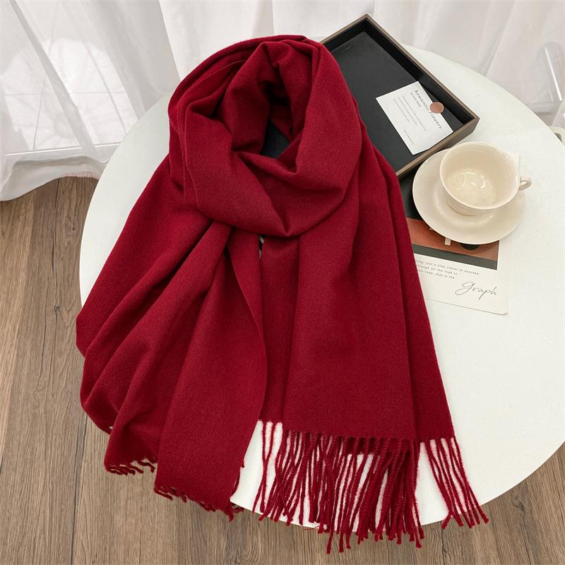 Winter Scarf Women Luxury Autumn Winter Cashmere Scarf Thickened Warm Shawl Classic Tassels Fluffy Scarf Solid Cope Foulard