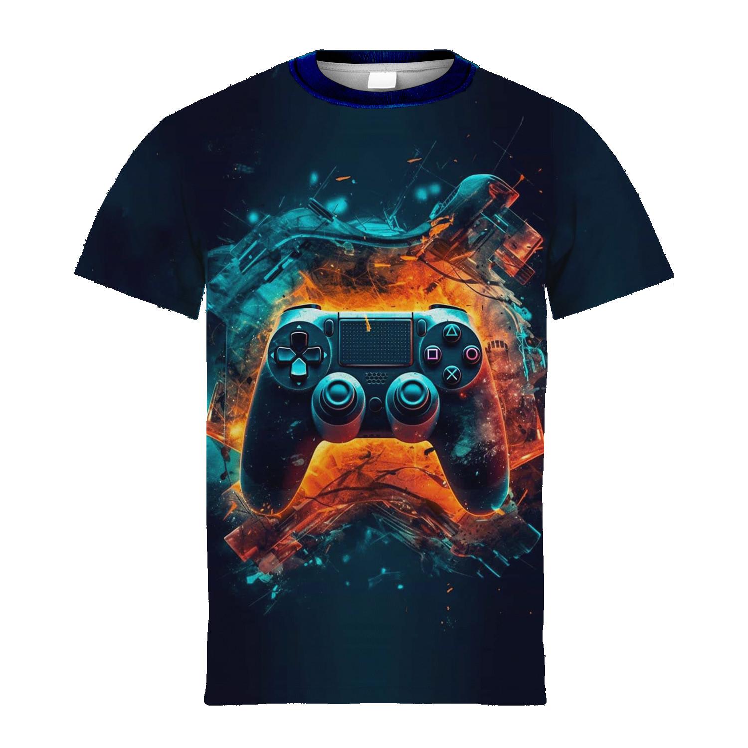 

Детский топ, стильная красочная футболка с 3D-узором для геймпада, футболки с коротким рукавом для детей, повседневные футболки, классная одежда для мальчиков на лето 120