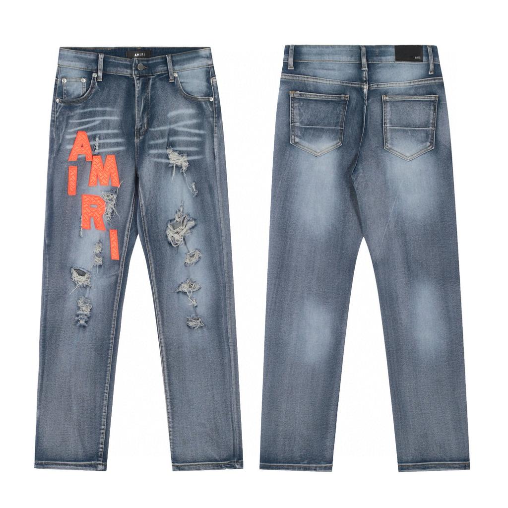 M38 Amiri Herren- und Damen-Jeans im amerikanischen Stil mit Stoffflicken, Löchern, Stickereien, lässige und modische High-Street-Hosen