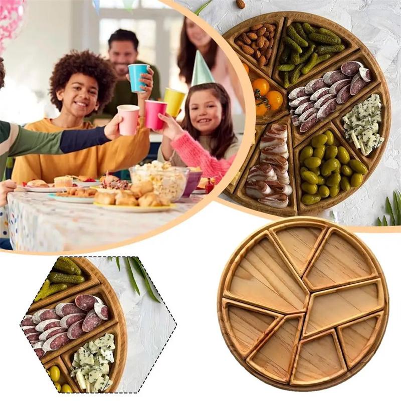 Wooden Serving Tray Charcuterie Board 8-Petal Detachable Divided Snack Plate Natural Wood Puzzle Tray for Kitchen Breakfast
