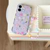 Cute Kawaii Purple Glitter Floral Phone Case For iPhone 17 16 15 14 Pro Max Pastel Flower Print Protective Cover for Girls