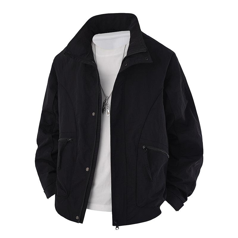 Fall Men'S Double Mesh Vintage Tooling Jacket Men'S Outdoor Casual Stand-Up Jacket