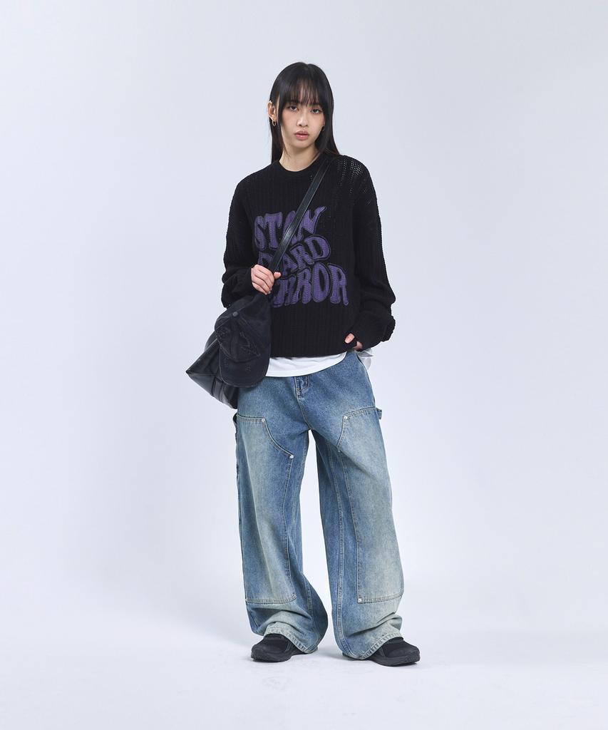 STANDARDERROR 87-Stan190 Country Oversized Color Block Lettering Knit Black