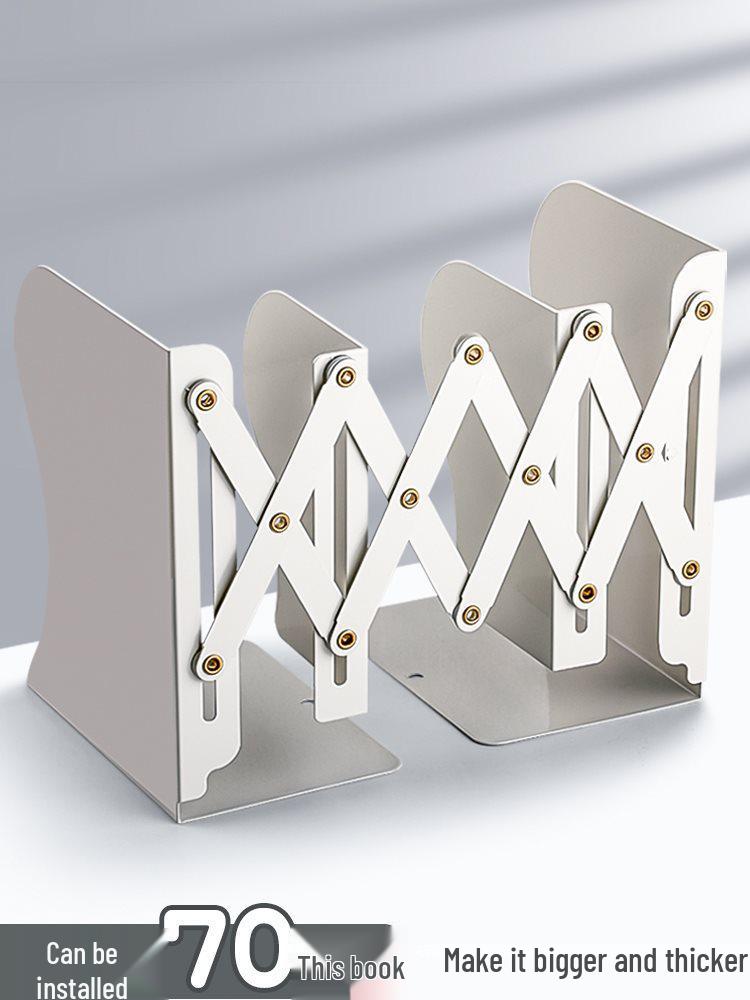 Retractable Bookend & Pen Holder: Integrated Desktop Book Rack & Clip Stand Large/Ivory White