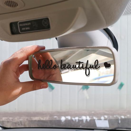 Sada 4ks nálepek na zpětná zrcátka Hello Beautiful Letters Self Afirmace Reflexní růžové vinylové samolepky na auto pro ženy
