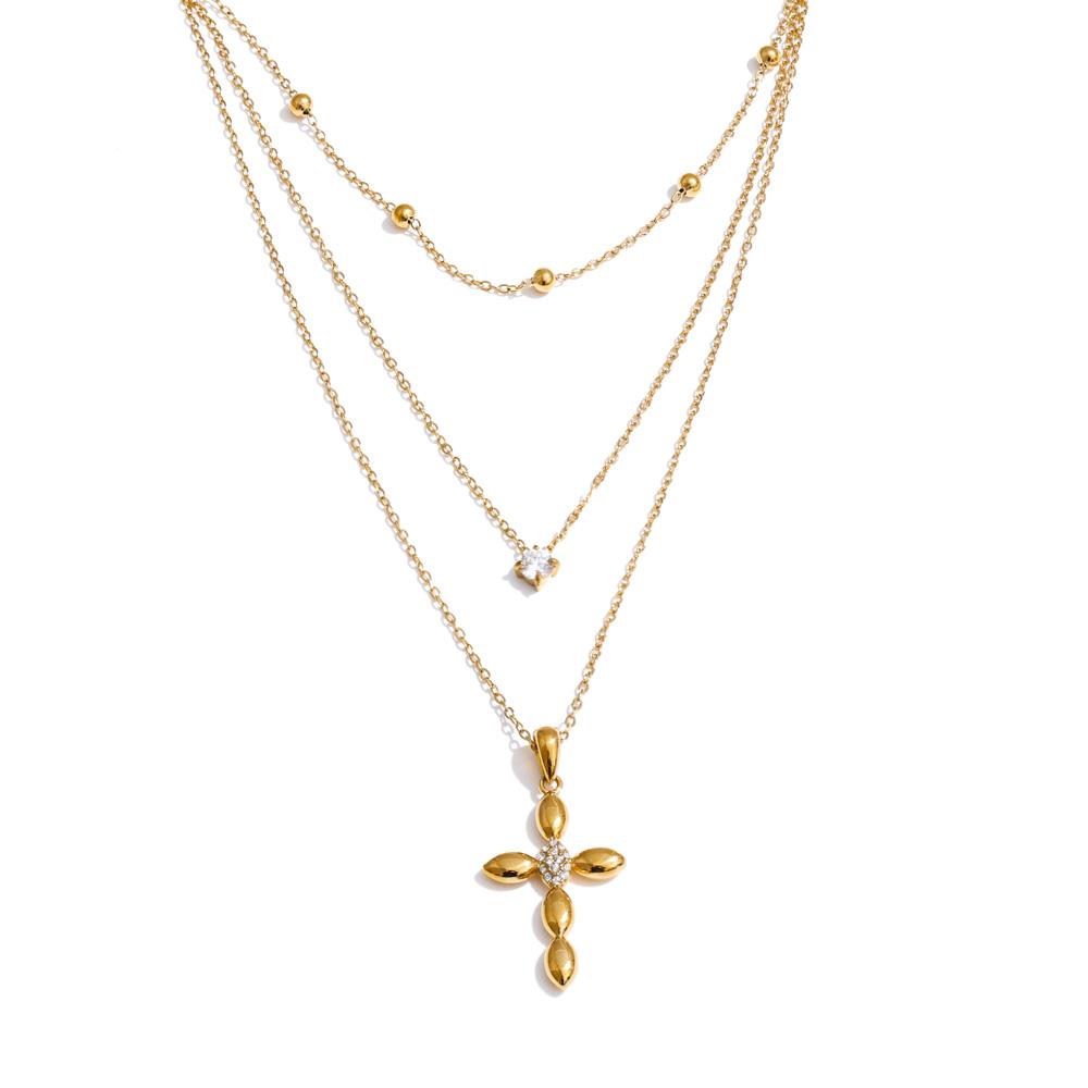

Yhpup Trendy Stainless Steel Layered Chain Cross Pendant Necklace for Women Exquisite High Quality Chic Jewelry Water Resistant