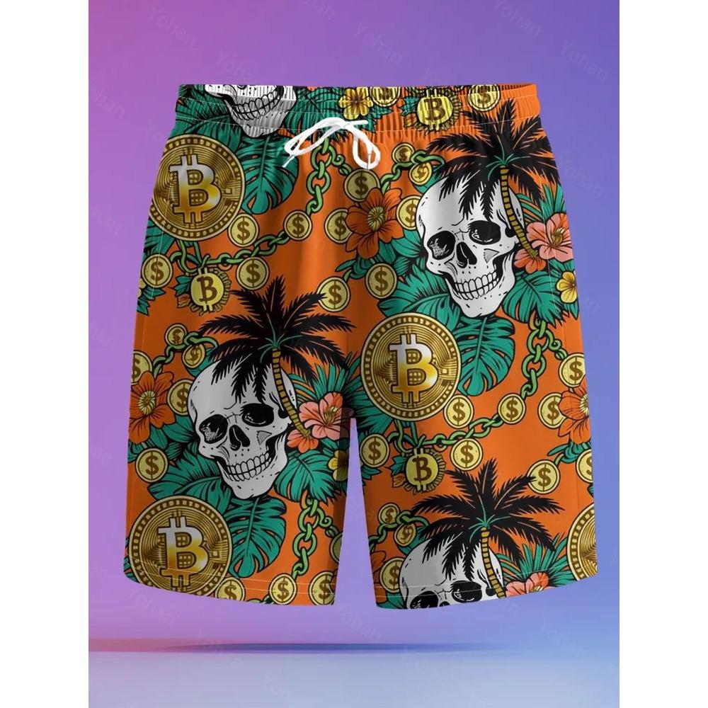 Men's Essential Casual Shorts Outdoor Wear Creative Fun Colorful Skull 3D Printed Shorts Loose Casual Plus Breathable Cool Summer Versatile Shorts