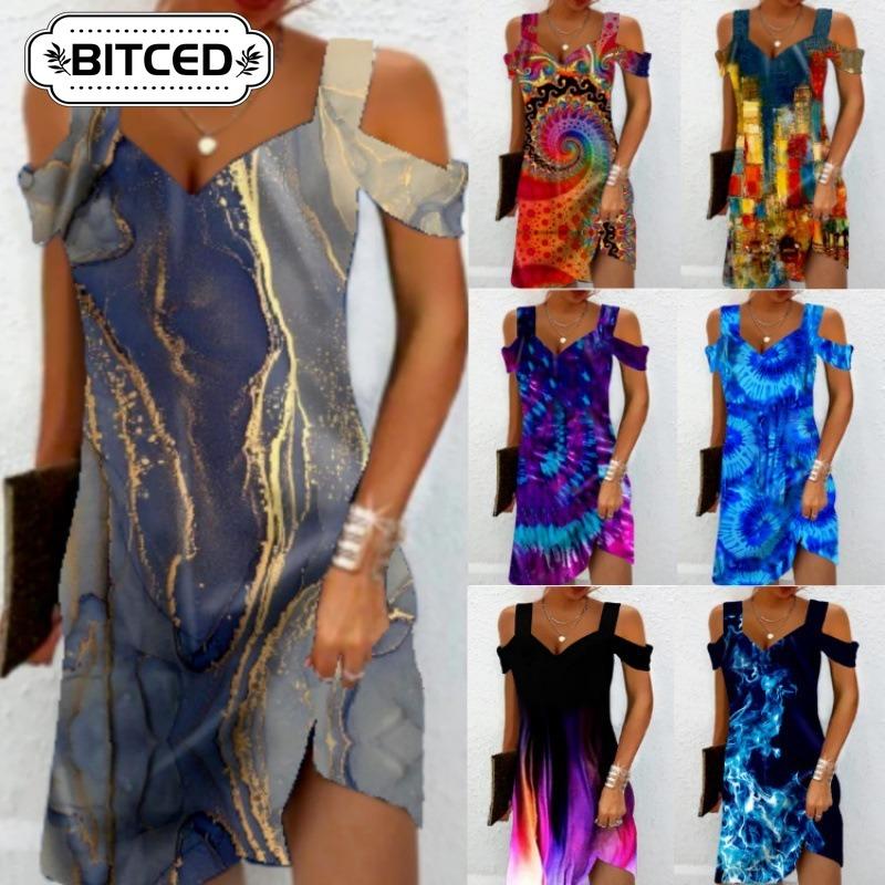 BITCED Abiti Casual Estivi Primaverili a Manica Corta con Scollo a V