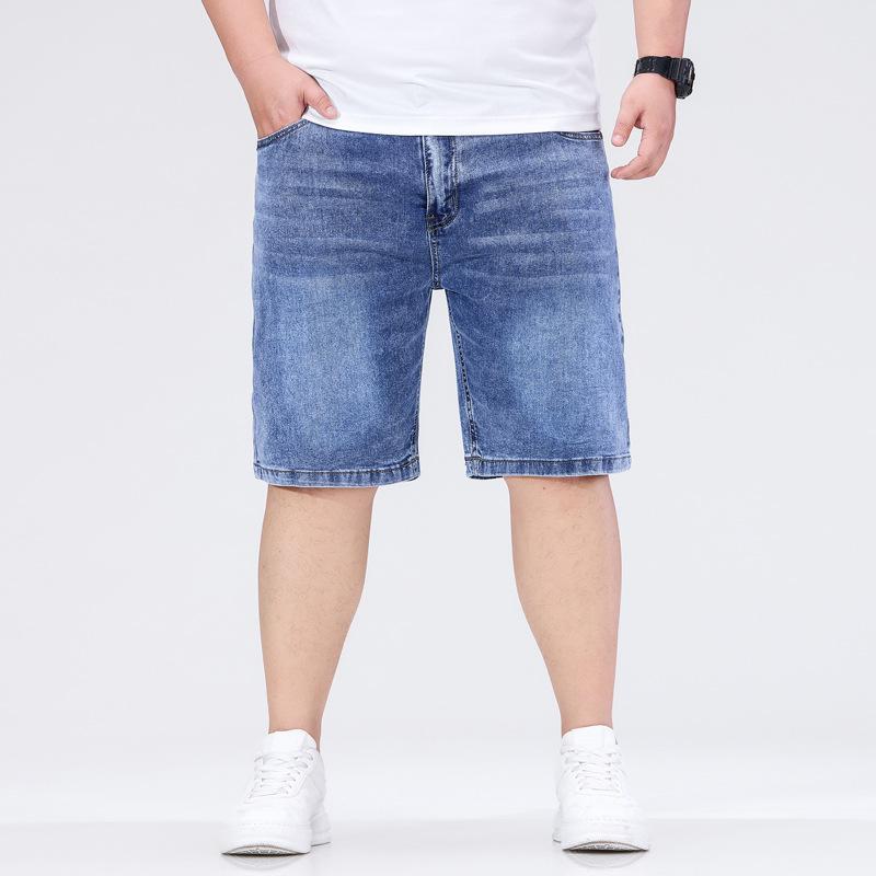 Plus size fat guy cross-border pants men's quarter pants summer men's denim shorts straight loose elastic mid-pants men