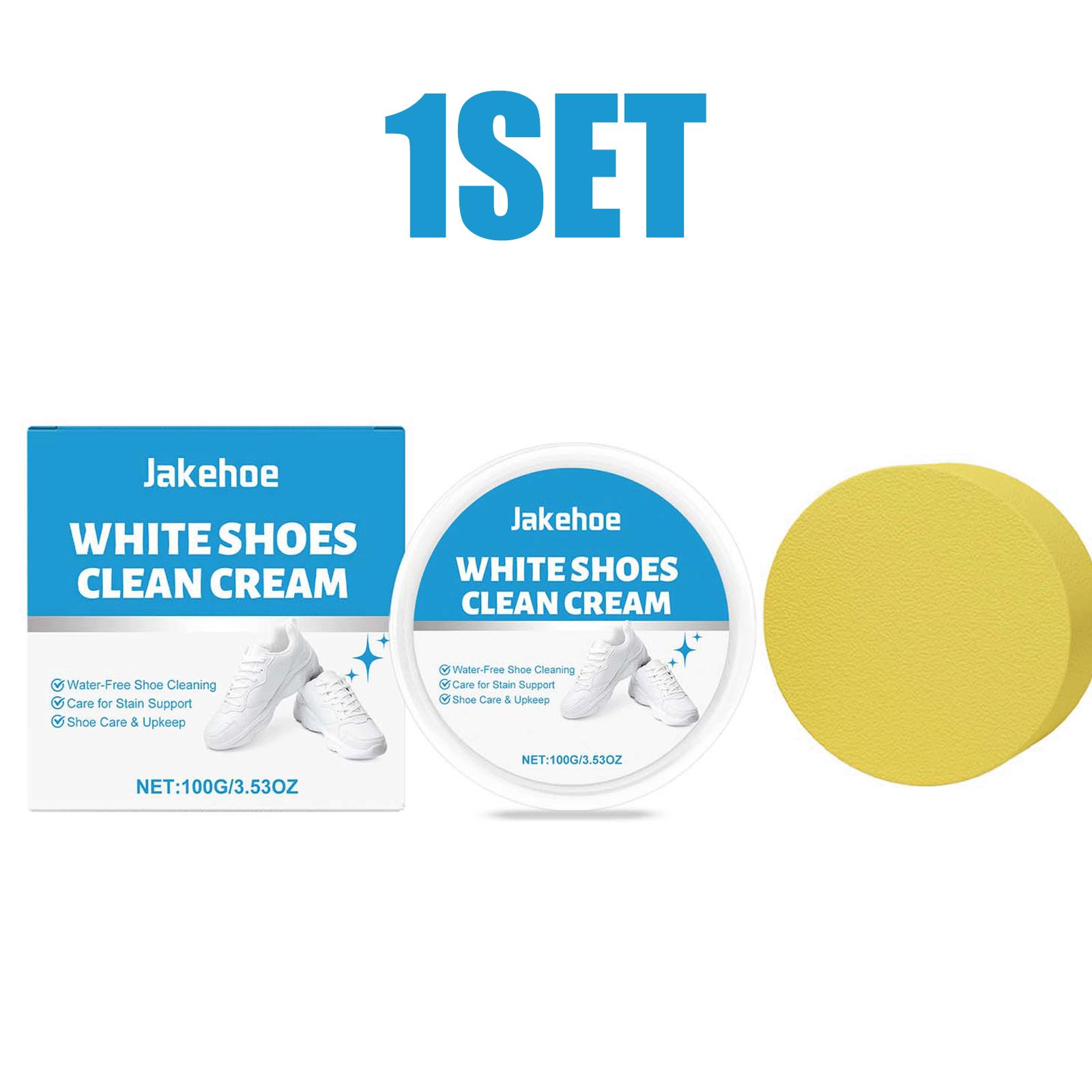 White Shoe Cleaning Paste Cream Whitening Kit with Sponge No Rinse Sneaker Cleaner Yellow Stain Remover Waterless Care 100g