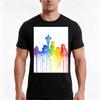 Seattle Rainbow Watercolor Silhouette Tshirt Summer Casual Cotton Tee Oversized Streetwear Tops Vintage Graphic Print