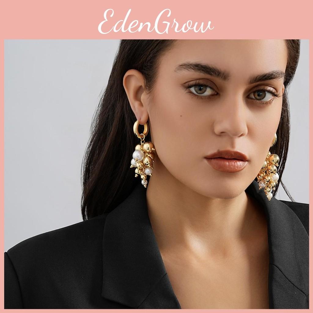 Chic Alloy Gold Geometric Earrings With Faux Pearl Detail Elegance Everyday