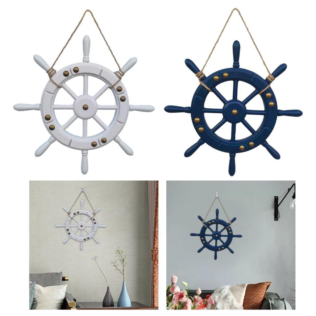 Beach Style Wooden Ship Wheel Rudder Wall Hanging Nautical Steering Wheel for Sea Decor Home