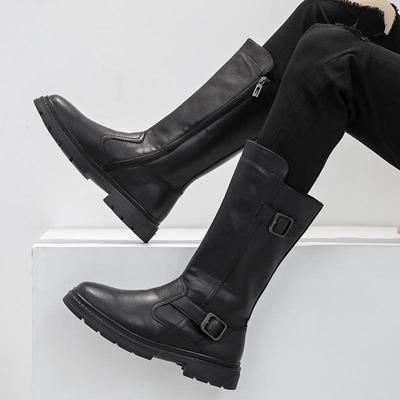 Herren Echtleder Hohe Martin Parade Ritterstiefel, Dicksohlige Lange Cowboy-Stiefel (Modell 88056)