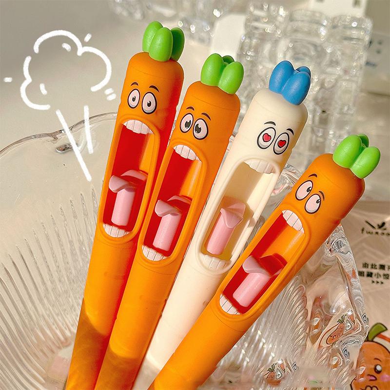 Cartoon Carrot Pressing Gel Pen Funny Carrot Writing Pen Quick-Drying Neutral Pens Writing Smooth Pens Student Stationery Gifts