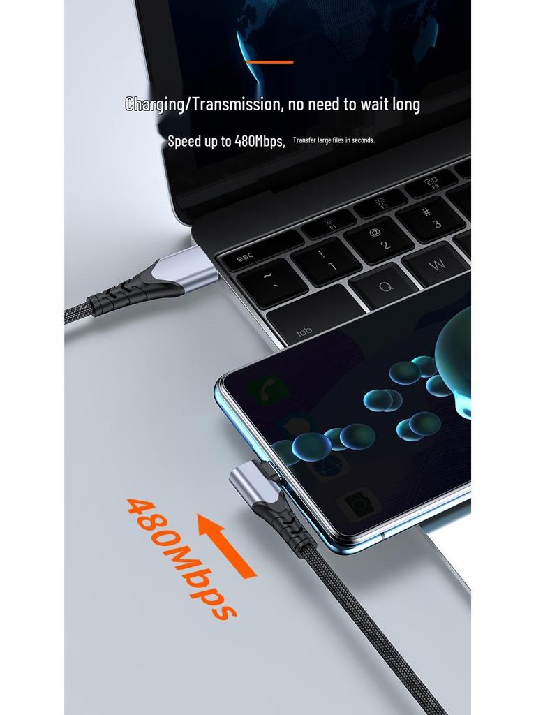 Type-C Elbow 6A Fast Charging Cable for Mobile Gaming and Super Fast Charging