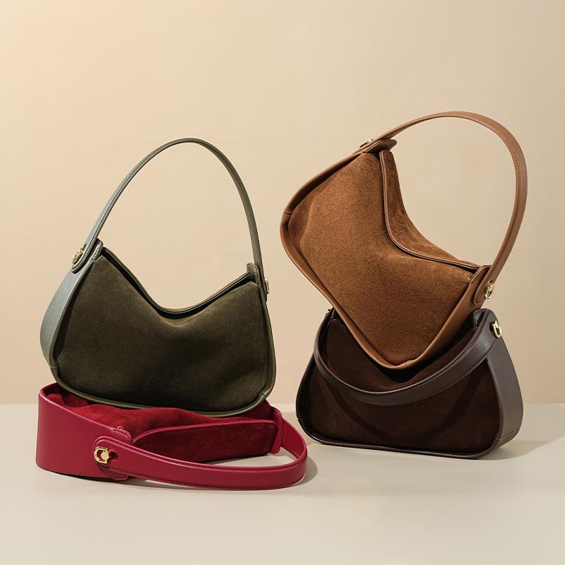Design Sense: Niche Suede Versatile Women's High-end Crossbody Bag Made of Genuine Leather, New Women's Commuting Handbag for Office Workers