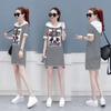 Large Size Women's Clothing Summer New Fat Sister Short-sleeved T-shirt Skirt Women's Loose Striped Medium and Long Hooded Dress