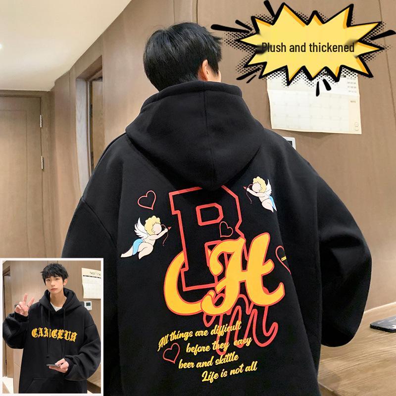 Men's Plus Size Fleece-Lined Hooded Sweatshirt - Street Style Autumn/Winter Outerwear