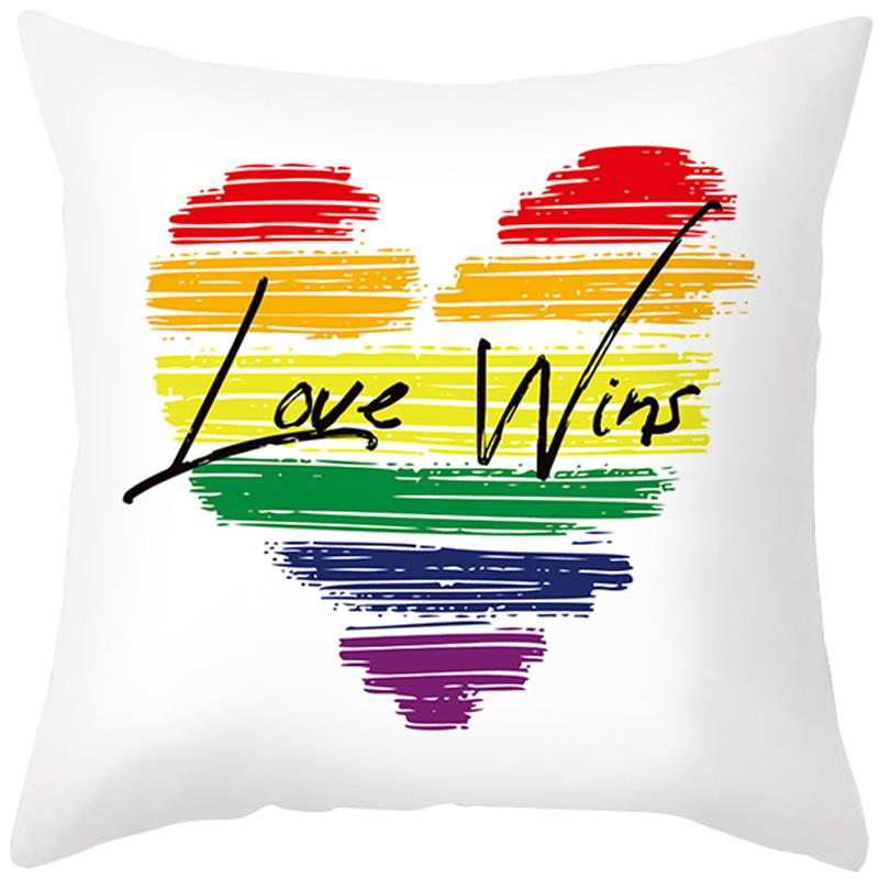 Rainbow Heart Pattern Nordic Sofa Cushion Cover Peach Skin Pillowcase Home Decor Pillowcase