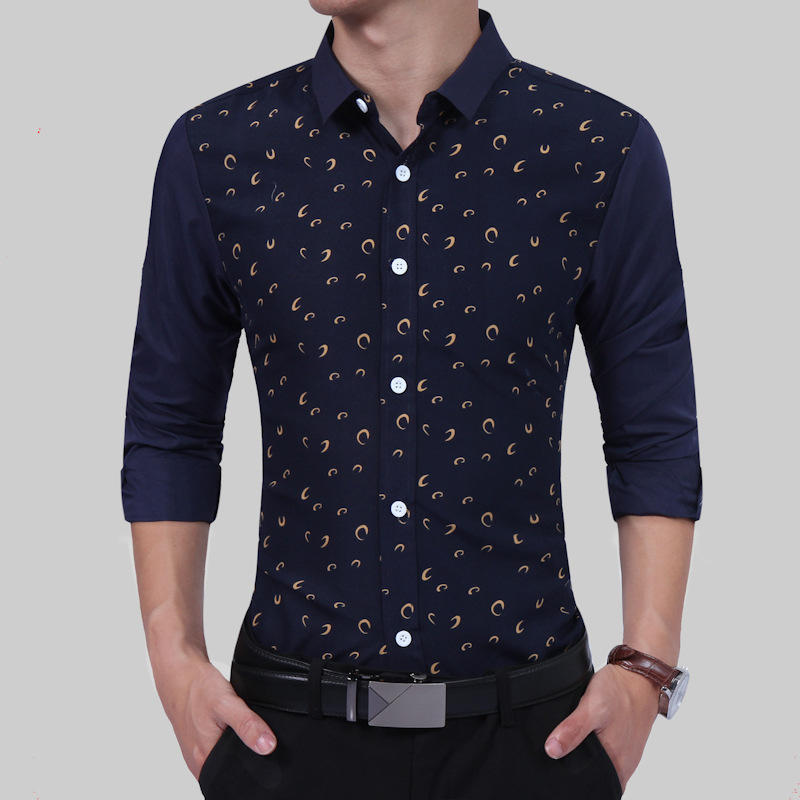 Fashion Male Shirt LongSleeves Tops Print Mens Dress Shirts Slim Men
