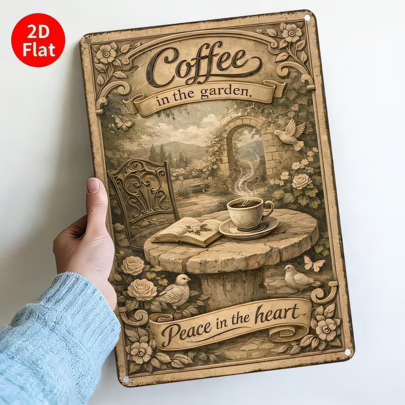Tin Sign Coffee in the Garden Peace in the Heart Vintage Cottage Style Wall Decor  Metal Plaque for Kitchen Cafe Bar Restaurant