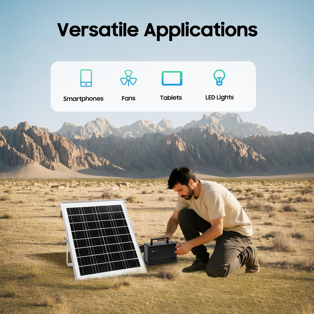 15W Solar Power Inverter with 4 LED Bulbs, IP65 Waterproof Portable Solar Generator for Home Emergency, Outdoor Camping, Caravan