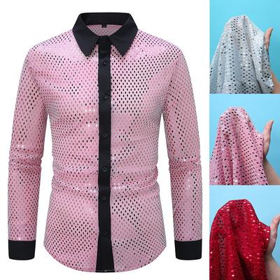 Men S Long Sleeve Sequin Shirt Nightclub Performance Wear