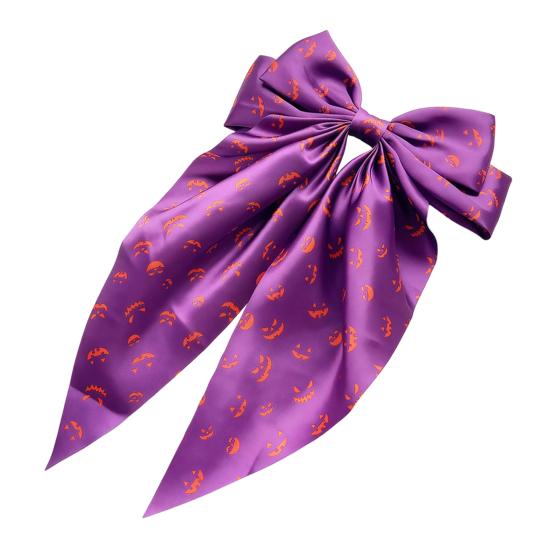Decorative Halloween Hair Clip Silky Satin Bows for Women, Big Ribbon Bow Clips Girls, Hairstyle Accessory Oversized Long Tail Barrettes, Cute