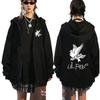 Lil Peep Cry Baby Dove Graphic Zip Up Hoodie Casual Oversized Black Hooded Jacket Streetwear