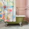 Dragonflies Garden Shower Curtain - Watercolor, Pink & Orange Flowers, Washable Polyester, 12 Hooks, 70.8x70.8 Inches
